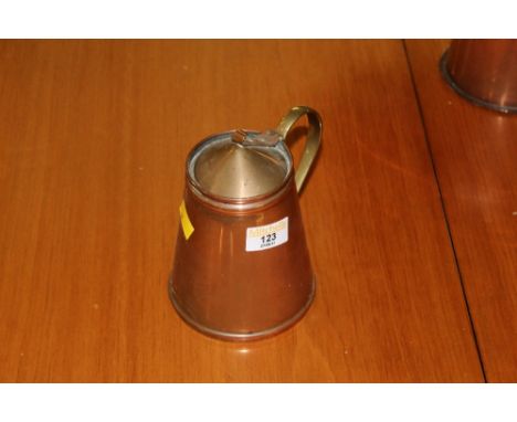 An early 20th century insulated copper lidded tankard or flask, the base marked J.A.P.C