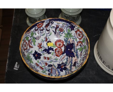 A large 19th century ironstone Amhurst pattern rum butter bowl, 16 cm x 29 cm.
