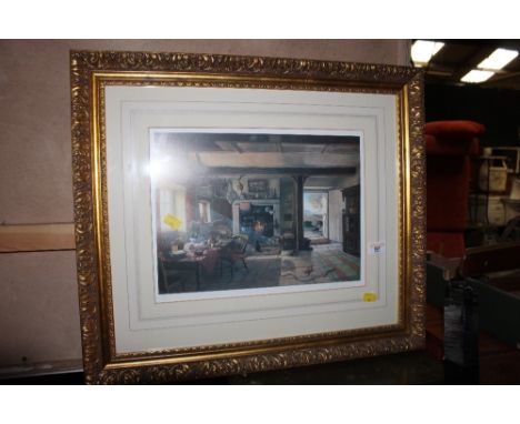 After Stephen Derbyshire, a limited edition print, interior scene, gilt framed and glazed 