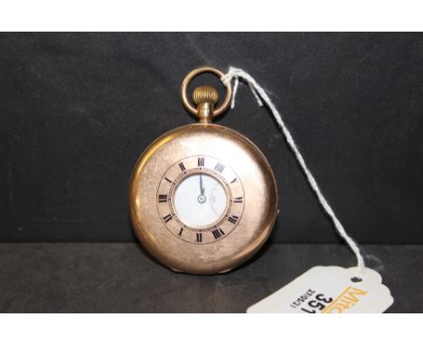 A 9ct gold half hunter pocket watch, marked 375 and 9, 5 cm diameter, gross weight of 95 grams (the bezel and glass loose)  