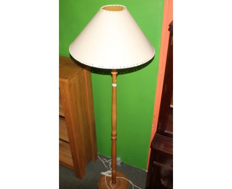 A modern beech wood standard lamp with shade, 180 cm high 