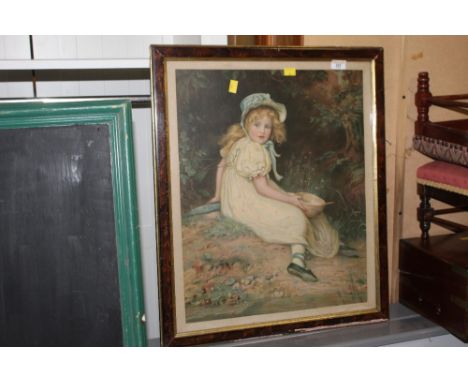 A Victorian polychrome print of young child in manner of Pears, framed and glazed