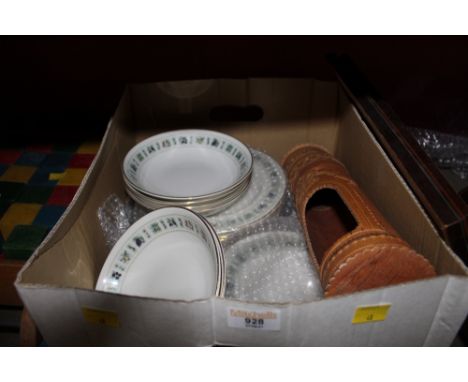 A quantity of Royal Doulton tapestry pattern dinnerware's and leather tube