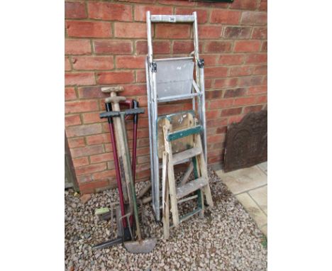 Step ladders and garden tools