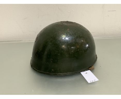 A British Dispatch rider's helmet with original leather liner BMB 1949 and SGT MARSHALL, 7 coy R.A.S.C.