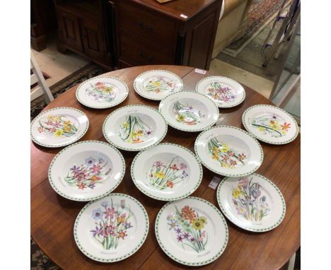 A set of eight Portmeirion The Ladies Flower Garden side plates, dated 1994, (22cm d), five rim soups