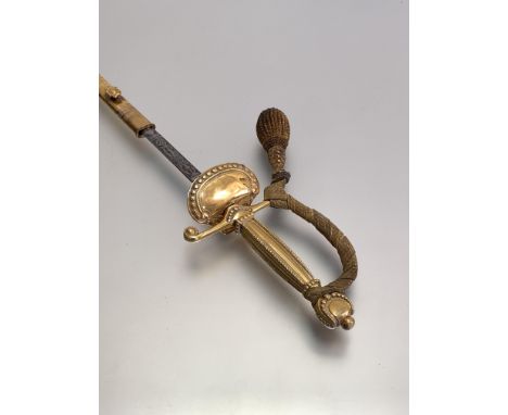 An Elizabeth II court sword, the gilded hilt with gold gilt sword knot, the Wilkinson &amp; Sons etched steel blade with E II