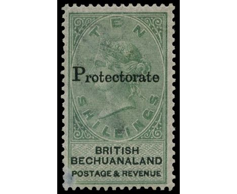 BECHUANALAND 1888 10s green and black, 'Protectorate' overprint (SG 50), small patch of colour loss at lower left corner due 