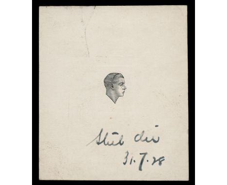  King Edward VIII: 1928 die proof of "Prince of Wales" head, in black on thin glazed card, 65x78mm, endorsed 'Steel die/31.7.