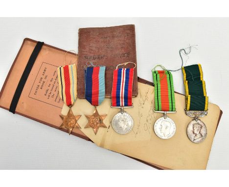 A WW2 TERRITORIAL EFFICIENCY GROUP OF FIVE MEDALS, attributed to CPL Norman Edward TRIPPASS R.E. 1939-45, Africa Stars, Defen