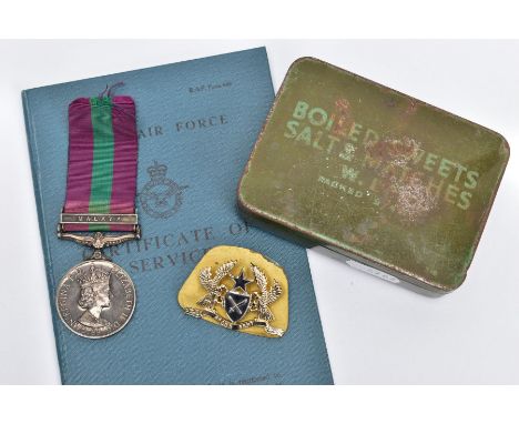 QEII GSM TO RAF, TOGETHER WITH SERVICE BOOK, the GSM Bar Malaya is named 4026369 Sgt D.A.PAWLEY RAF, together with his RAF Se