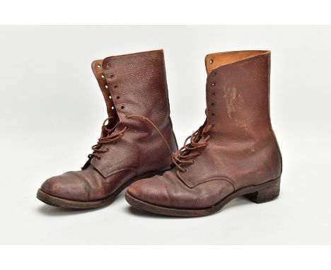 A PAIR OF LADIES VINTAGE WW2 ERA 'ATS' boots in brown leather, marked inside the maker John White L 1942, souls are marked 51