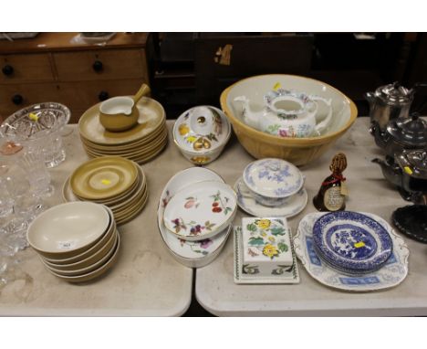 A quantity of Denby dinnerware; together with Royal Worcester dishes; a Portmeirion butter dish; a large mixing bowl etc. 