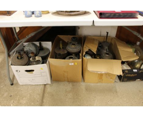 Three boxes of oil lamp parts 