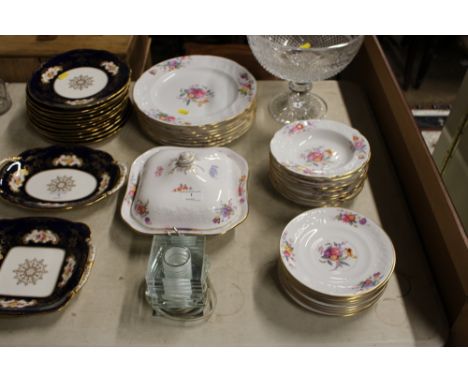 A quantity of Copeland Spode "Spodes Christine" patterned dinnerware; and a small glass lamp