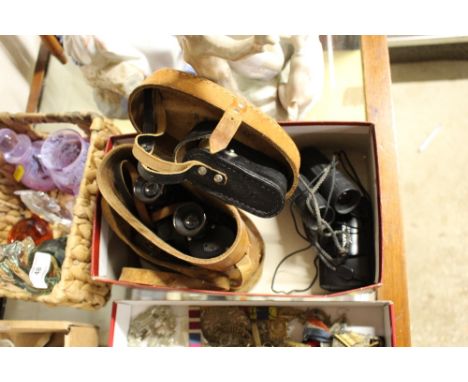 A pair of Carl Zeiss 6x30 binoculars in brown leather carrying case; together with an Olympus camera; a pair of USSR opera gl