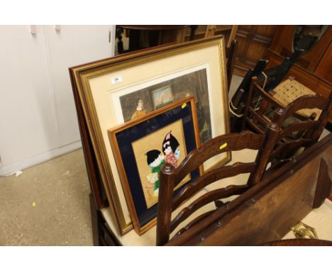 A Japanese collage of two figures together with a coloured print depicting figures playing musical instruments, after John A 