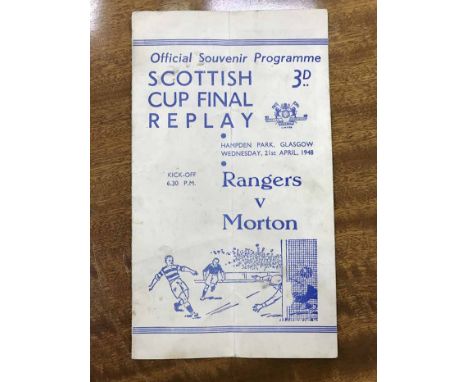 VINTAGE 'RANGERS V MORTON' FOOTBALL MATCHDAY PROGRAMMEfrom the Scottish Cup Final Replay on 21st April 1948The match was won 