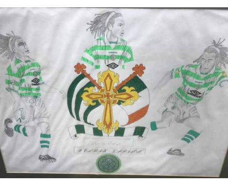 PORTRAIT OF HENRIK LARSSONcreated by Anthony Fisher and signed by Henrik Larsson, framed 