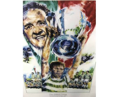CELTIC FC LISBON LIONS PRINT SIGNED BY BILLY MCNEILLframed and under glass, along with a boxed set of enamel badges 1966-1967