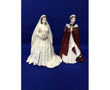 TWO ROYAL WORCESTER FIGURES - QUEN ELIZABETH II DIAMOND WEDDING ANNIVERSARY and QUEEN'S 80TH BIRTHDAY (2)