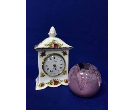 LOT OF CERAMICS AND COLLECTABLESincluding a Royal Albert 'Old Country Roses' pattern mantel clock, Poole dish decorated in po