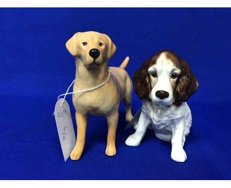 BESWICK GOLDEN LABRADOR "WENDOVER", WEDGWOOD SPANIEL AND TWO OTHER CERAMIC DOGS (4)