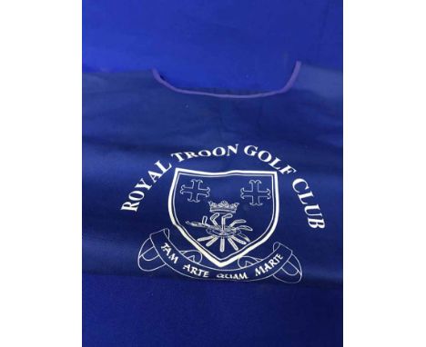 JACK NICKLAUS & SIR STEVE REDGRAVE SIGNED CADDY TABARDthe Royal Troon Golf Club branded tabard, signed at the warm up day Jul