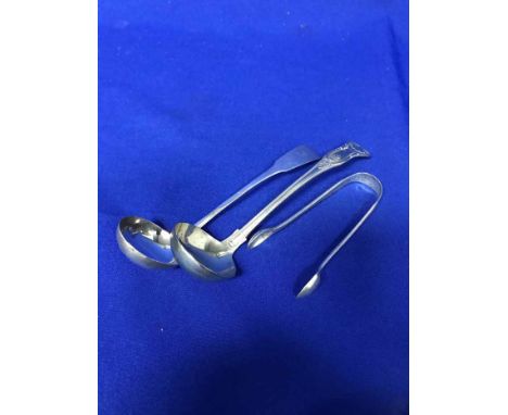COLLECTION OF SILVER AND PLATED CUTLERY including a caddy spoon, Edinburgh silver toddy ladle and various teaspoons