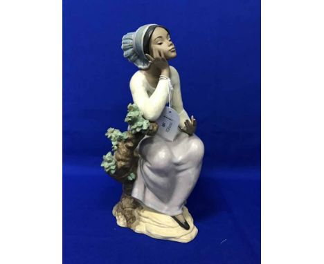 LARGE LLADRO FIGURE - GIRL RESTING ON A TREE