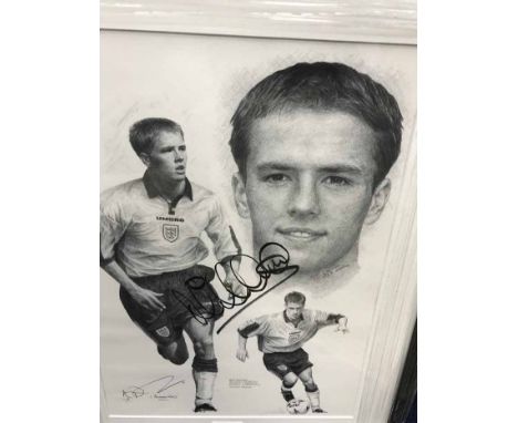 MICHAEL OWEN SIGNED PRINTframed and under glass, along with a boxed set of enamel badges 1962-63 European Cup First Round, li