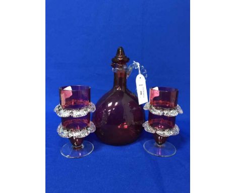 LOT OF CERAMIC AND GLASSincluding a cranberry glass decanter and two goblets (8)