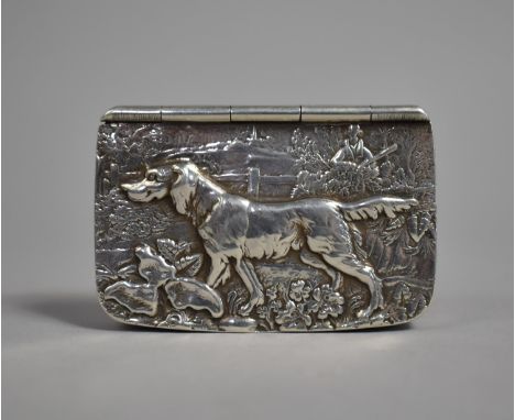 A Silver Snuff by James Deakin &amp; Sons, the Hinged Lid Decorated in Relief with Sporting Dog Scene, 6.5x4x1.3cm 