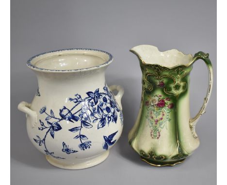 A Late 19th Century Blue and White Honeysuckle Pattern Two Handled Vase by J &amp; H, Missing Lid, 31cm high, Hairline Cracks