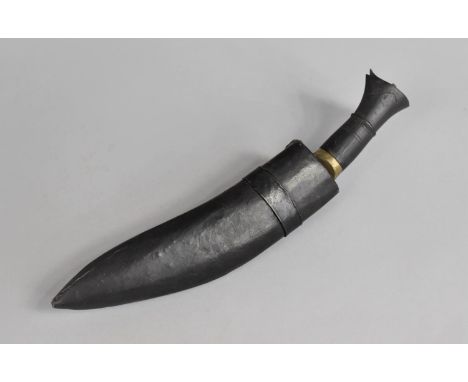 A Vintage Curved Blade Kukri Knife with Leather Scabbard Having One Dagger, 31cms Long 