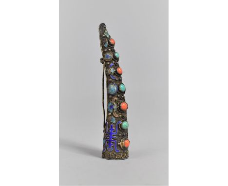 A Chinese Filigree and Enamel Brooch of Claw Form with Turquoise and Coral Mounts 