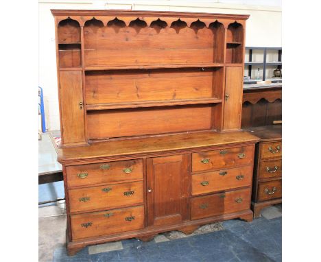 A Country House Pine Dresser With Two Tier Plate Rack Flanked by Top Open Shelf and Bottom Cupboard Two Tier Store, the Base 