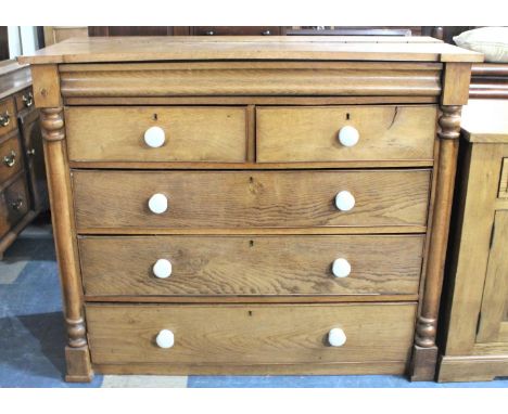 A Victorian Scottish Chest of Two Short and Three Long Drawers with Turned Pilasters and Ceramic Knobs, Split to top, 133x55x
