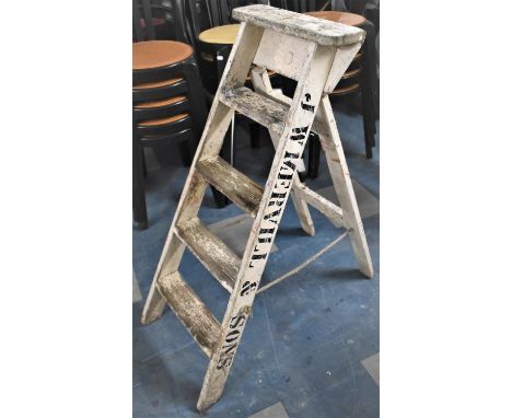 A Vintage White Painted Five Step Step Ladder, with Stencil for 'J W MERVILL &amp; SONS' 