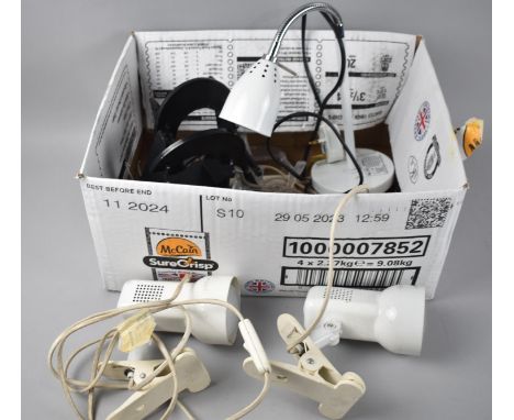 Three Portable Clip on Spot Lights, Table Lamp, Stands etc 