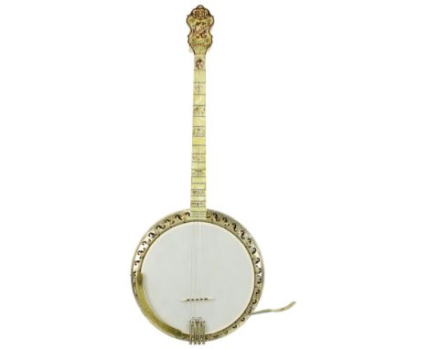 Fine Bacon &amp; Day Silver Bell Montana four string banjo, inscribed on the brass ring guard B &amp; D. Silver Bell no. 4 an