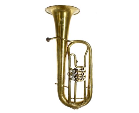 Old brass baritone saxhorn, stamped E. Pagani Lugano, with three rotary valves 