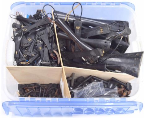 Very large quantity of double bass, violoncello, viola and violin fittings,&nbsp;including pegs, tailpieces and end pins etc 