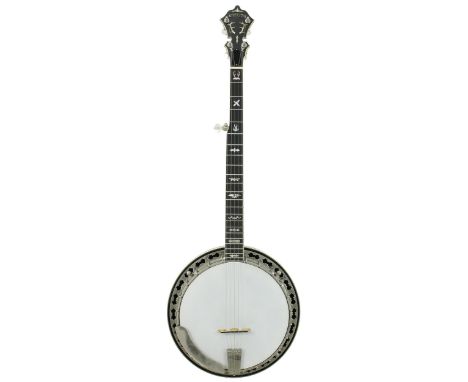 Fine Stelling Staghorn five string banjo, bearing the Stelling trademark sticker to the inside resonator wall and another sti