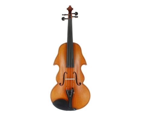 Unusual and eccentric contemporary viola, unlabelled, with scrolling double gourd shaped outline, back length 15 3/4", 40cm