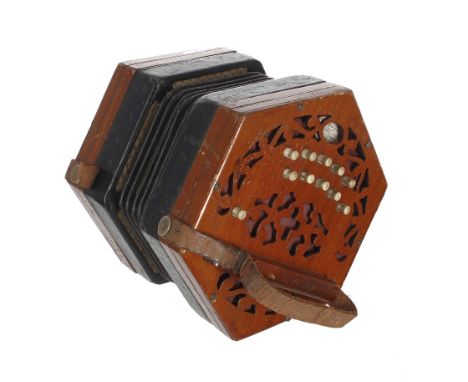 Lachenal two row Anglo concertina, with twenty bone buttons on pierced wooden ends and steel reeds, in old sharp pitch, ser. 