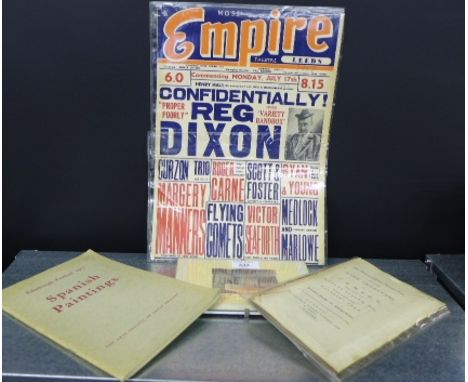 A mixed lot to include an Edinburgh Festival 1951 'Spanish Paintings' pamphlet, vintage Leeds Empire Theatre programme and a 