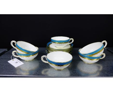Mintons porcelain tea wares, each with blue and gilded golden rims to include six cups and six saucers (12)
