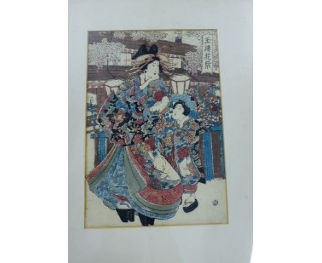 Framed Japanese print, on textured paper, with seal mark signature, 19 x 26cm
