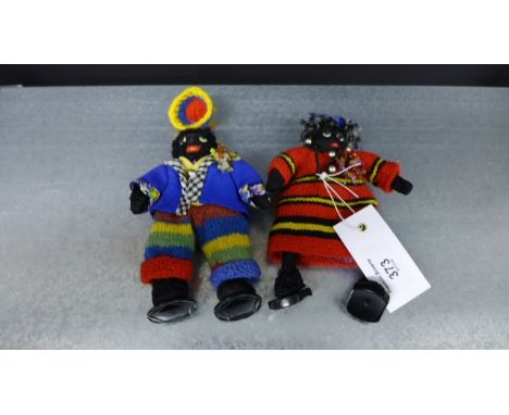 A pair of vintage wool and cloth dolls with button shoes (2) 